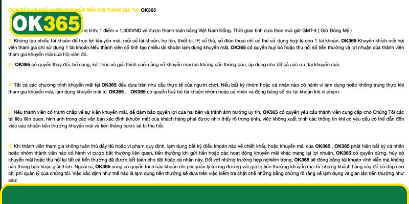 Điều kiện cần và đủ để nhận thưởng từ khuyến mãi OK365